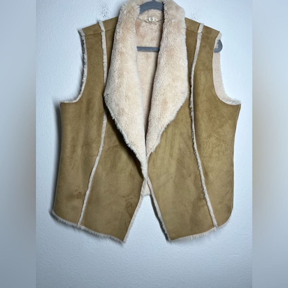 Tribal Jeans Faux Suede Vest Tan Faux Fur Reversible Size XL Winter Lagenlook
